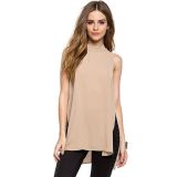 Dip hem Sleeveless Blouse Apricot