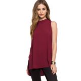 Dip Hem Sleeveless Blouse Wine Red