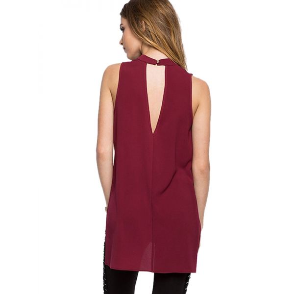 Dip hem Sleeveless Blouse Wine Red. Артикул: IXI51194