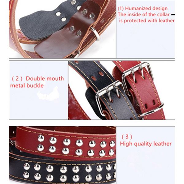 High quality leather collar with traction leather chain - red. Артикул: IXI52199