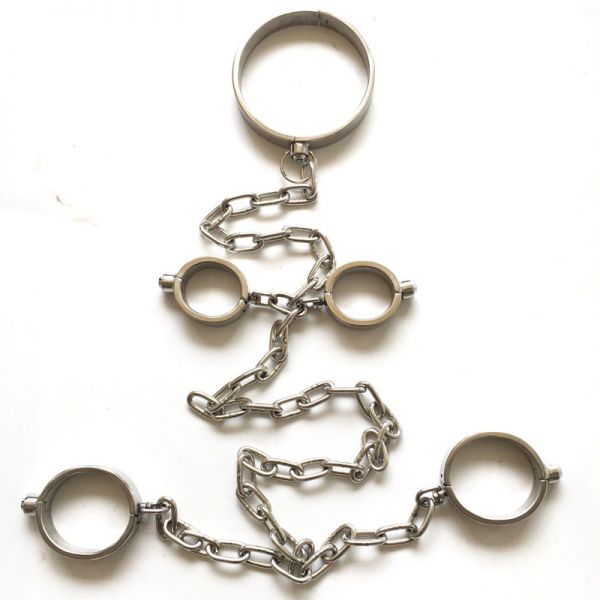 Stainless Steel Handy Handcuffs Hand and Foot Neck Has Metal Chain - Man. Артикул: IXI52204