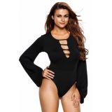 Sexy bodysuit with a wide black sleeves elastic