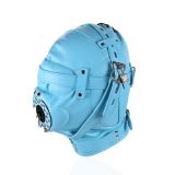 Blue fully enclosed bdsm mask Leather Hood