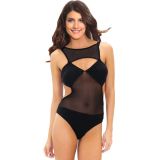 Black bodysuit with semi-sheer panels