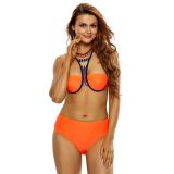 Orange High Neck Cross Back High Waist Swimsuit