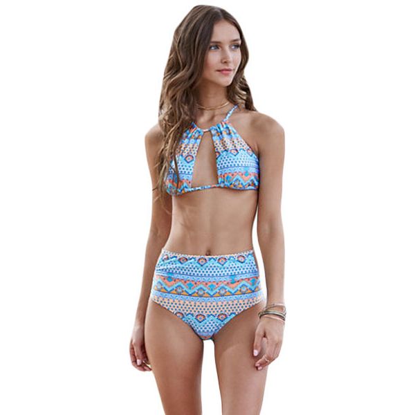 Halter Cut out Mix Printed High Waist Bottom Bikini. Артикул: IXI54005