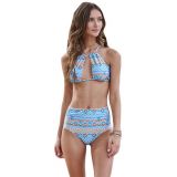 Halter Cut out Mix Printed High Waist Bottom Bikini