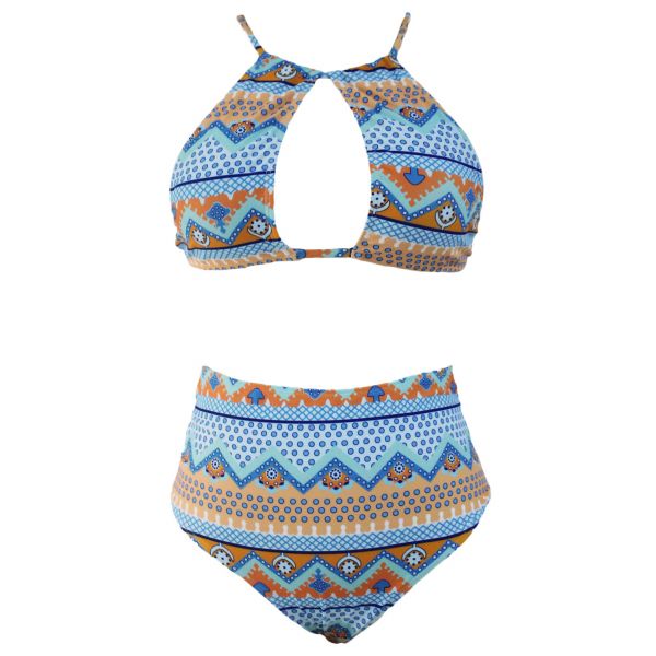 Halter Cut out Mix Printed High Waist Bottom Bikini. Артикул: IXI54005