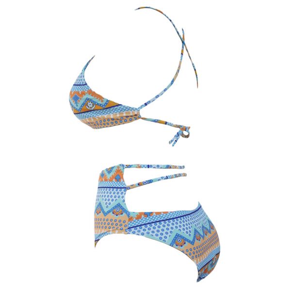 Halter Cut out Mix Printed High Waist Bottom Bikini. Артикул: IXI54005