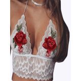 Woman White Embroidery halter Sexy Bra