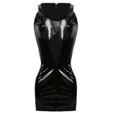 Black Sexy V-Neck Vinyl Dress