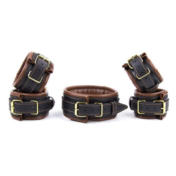 Коричневый бдсм набор с золотой фурнитурой Red Gold Bondage Kit 3 Pieces. Артикул: IXI54991