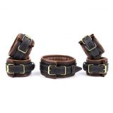 Leather 5 Pieces Restraints Set Hand Neck Foot Handcuffs Brown + Black   