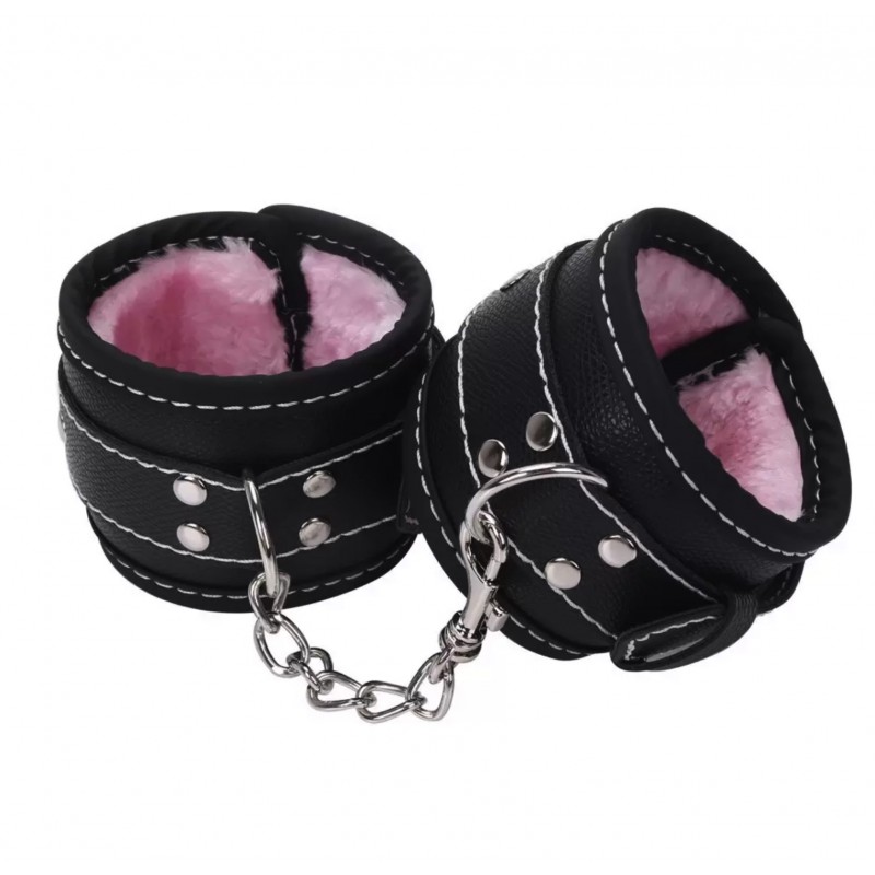Комплект бдсм игрушек черный с розовым мехом Leather Plush Set ZR019. Артикул: IXI54997
