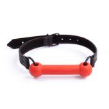 Silicone Gag with Leather Strap and Red Stitching Silicone Bit Gag Red