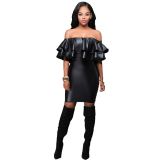 Black Woman Sexy Strapless Vinyl Dress