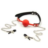 Nipple Clamp with Red Silicone Ball Gags   