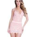 Pink Spaghetti Straps Eyelash Lace Chemise