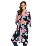 Black Floral Side Slit Boho Kimono