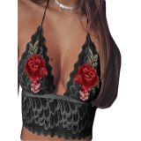 Woman Black Embroidery halter Sexy Bra