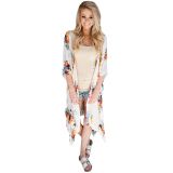 Ivory Floral Side Slit Boho Kimono   