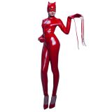Red Fashion Long Leather Jumpsuit With Hat Glove