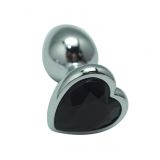 Smooth anal plug in silver color with black stone. Size M SIZE