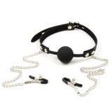 Nipple clamps with silicone ball gag black ball