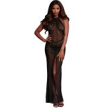 Black One Size Sexy Lace Sleevele Gown & Long Dressss