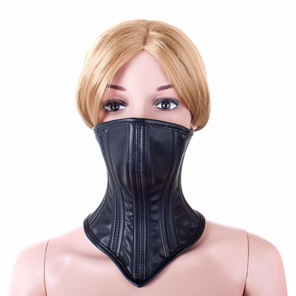 Leather Neck Corset Collar Kinky Restraint Muzzle Mask Lockin. Артикул: IXI56688