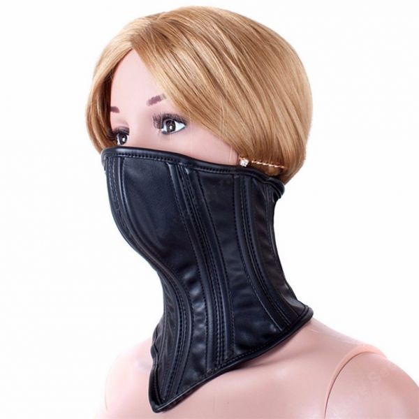 Leather Neck Corset Collar Kinky Restraint Muzzle Mask Lockin. Артикул: IXI56688