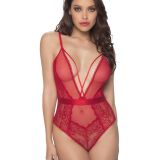 Red Mesh Spaghetti Straps Teddy Lingerie