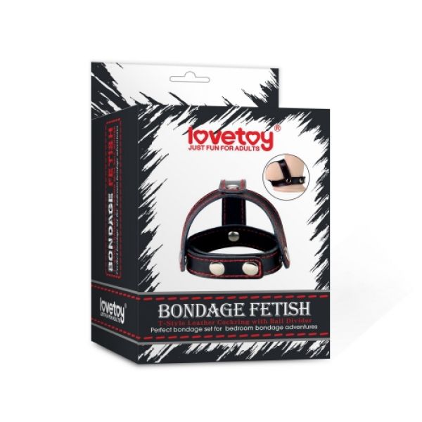 Кожаный бондаж на пенис Bondage Fetish TStyle Leather Cockring With Ball Divider. Артикул: IXI57375