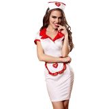 White M&L V-Neck Heart Shaped Print Nurse Costume