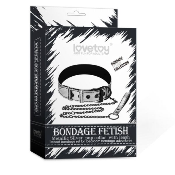 Серебристый ошейник Bondage Fetish Metallic Ышlver Pup Collar With Leash. Артикул: IXI57744