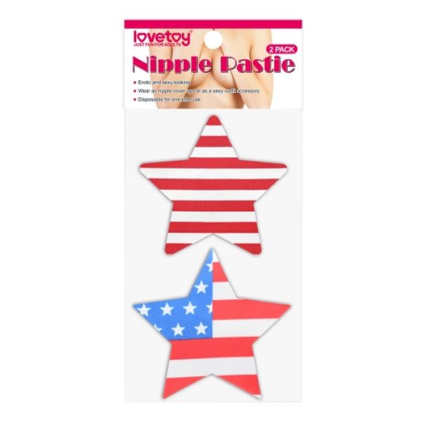 Яркие стикини с бело красными полосами и звездами Stars and Stripes Nipple Pasties, 2 пары. Артикул: IXI57758