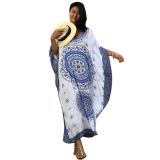 Blue Bohemian Print Kaftan Maxi Dress