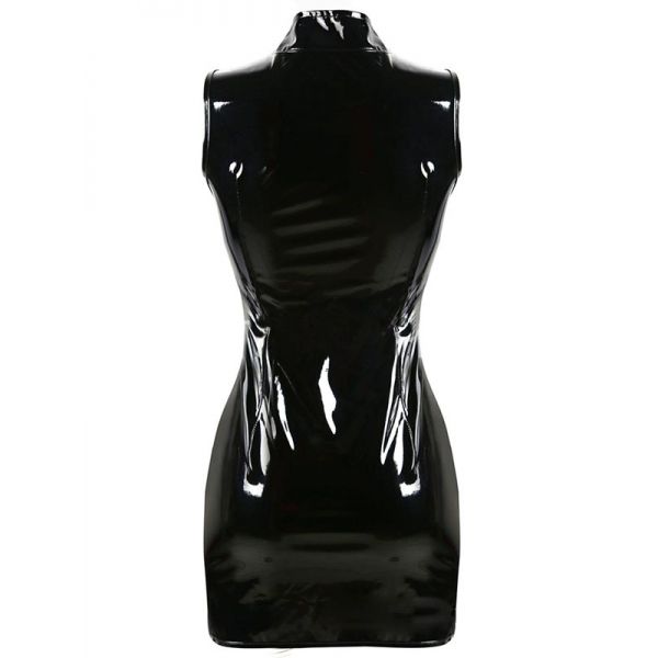 Black Vinyl Women Sleeveless Dress. Артикул: IXI57823