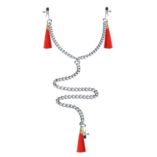 Зажимы для сосков и клитора с красными кисточками Nipple Clit Tassel Clamp With Chain. Артикул: IXI57988