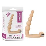 Strap-on flesh-colored balls with The Ultra Soft Double 6.5