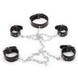 Leather Neck hand-foot Linked Cuffs Black