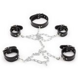 Leather Neck Hand-foot Linked Cuffs Black