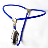 Male Stainles Steel Adjustable Chastity Belt Device With Defecation Hole Cage Blue