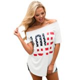 White short sleeve top with American flag print LOVE