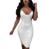 Faux Leather Vinyl Night Cocktail Dress White