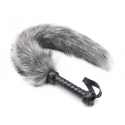 Gray Furry Fox Tail with Handle Fox Tail Whips