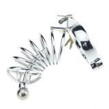 Metal Asylum Chastity Device with Urethral Stretching Penis Plug and Two Rings L   