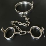 Male Latest Design Bolt Lock Stainless Steel Hand and neck Connecting Handcuffs   