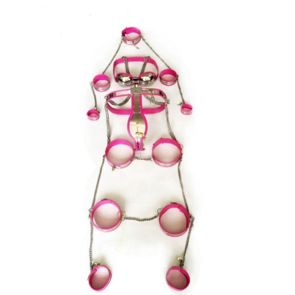 Female Fully Adjustable Model-T Stainless Steel Premium Chastity 8 Pcs Kit Black Pink. Артикул: IXI58524