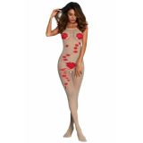 Red Flower Pattern White Bodystocking Lingerie